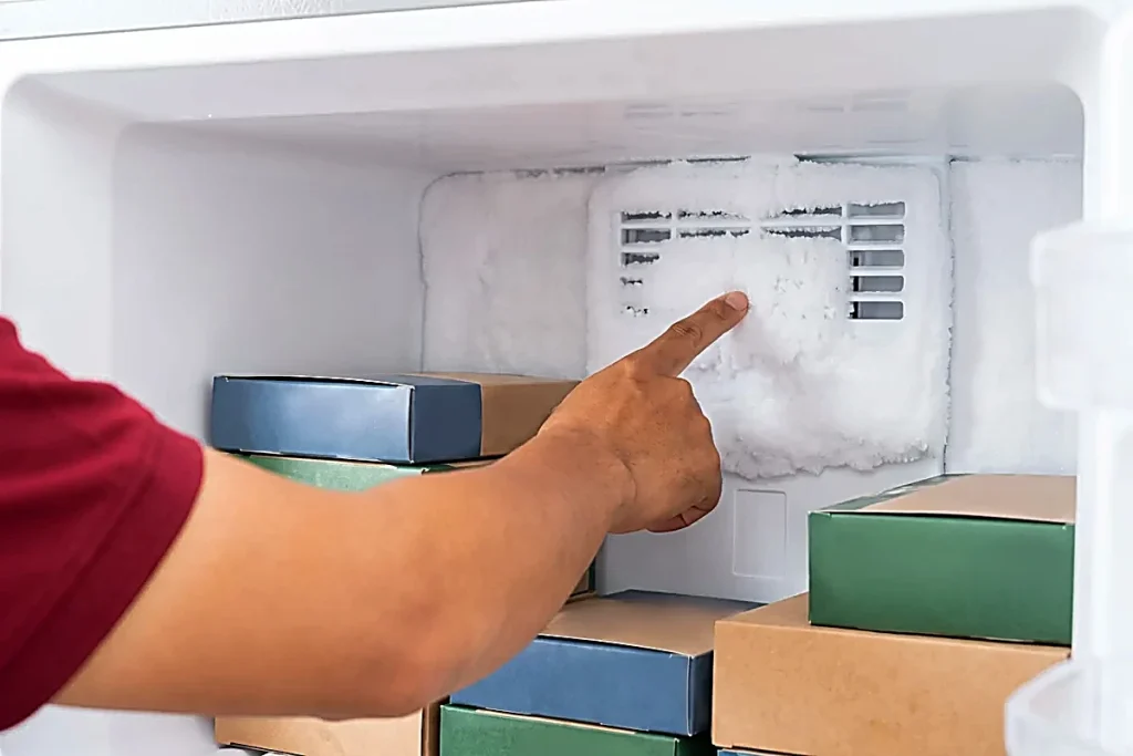 Tuyết bám kín khe gió trên vách sau ngăn đông tủ lạnh