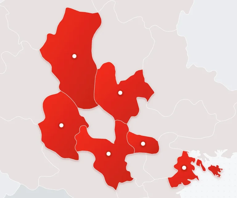 Sơ đồ minh hoạ miền Bắc, tô đỏ Hà Nội, Hải Phòng, Bắc Ninh, Phú Thọ, Thái Nguyên và Tuyên Quang